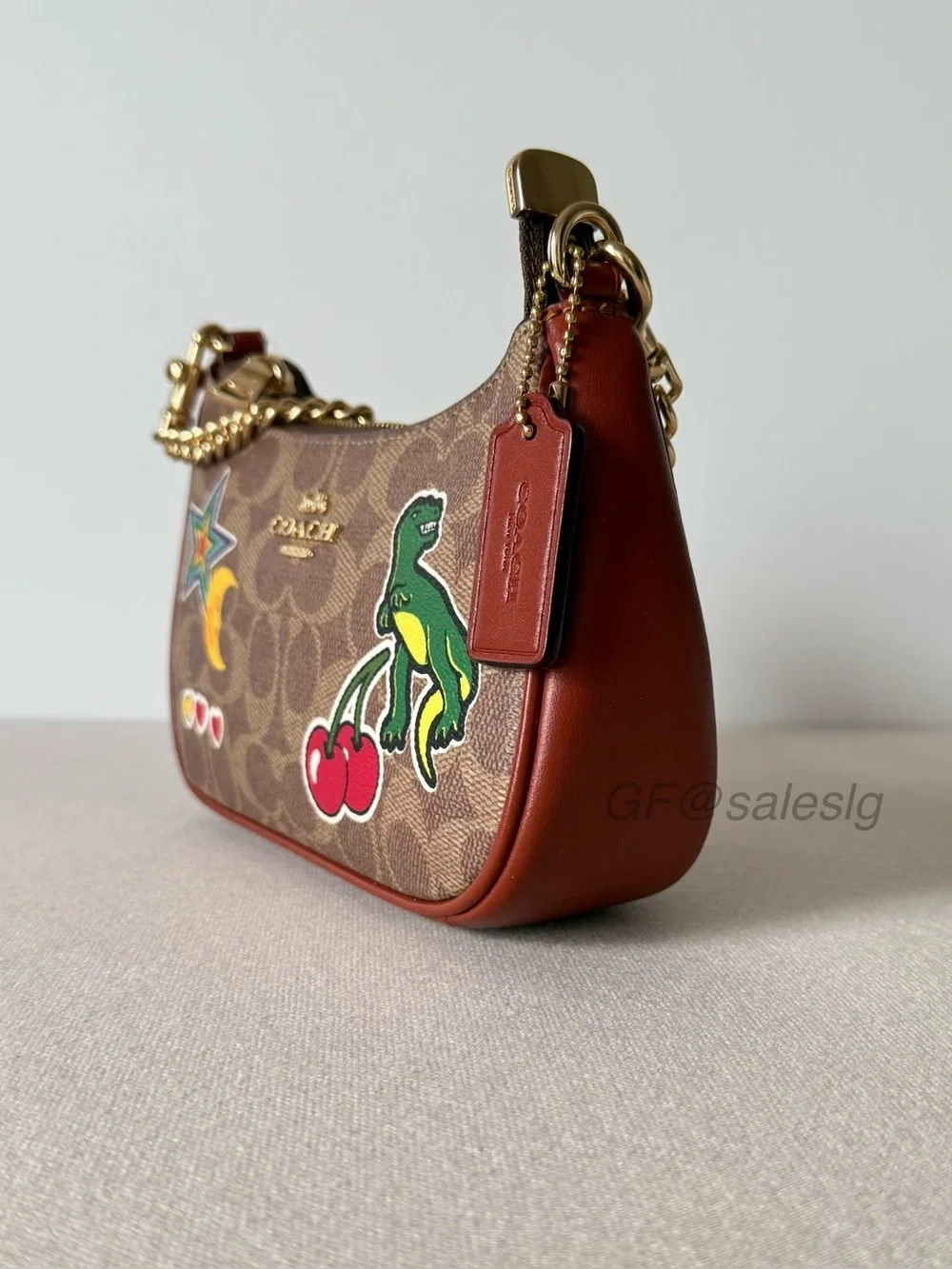 NWT Coach Teri Mini Shoulder & Crossbody Bag With Sticker Print  Tan CW32